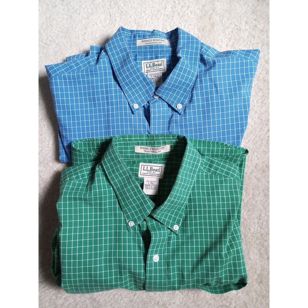 LL Bean Shirt Lot Of 2 Mens L Tall  Button Down Wrinkle Resistant Trad Checked